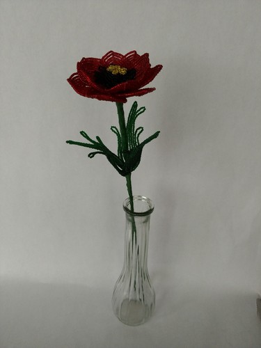 3 NEW handmade French beaded Flowers Red Poppy Poppies - Picture 5 of 6