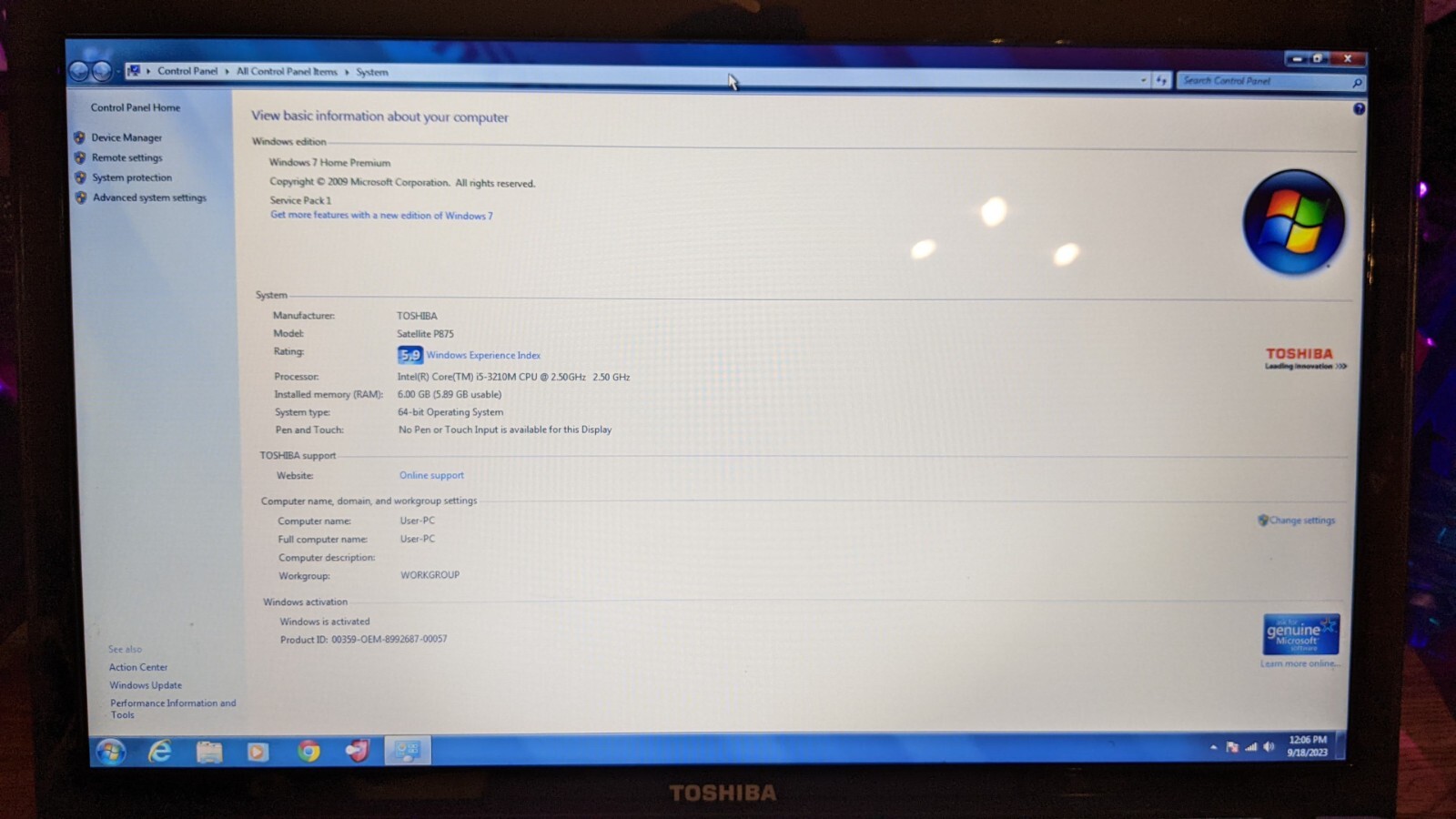 Toshiba Satellite P875-S7200-17.3"-Core i5-6GB RAM-750GB HDD - Picture 11 of 14