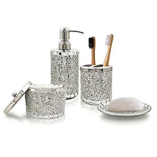 Decorative Bathroom Accessories Set 4-Piece Soap Dispenser set of 4 Silver