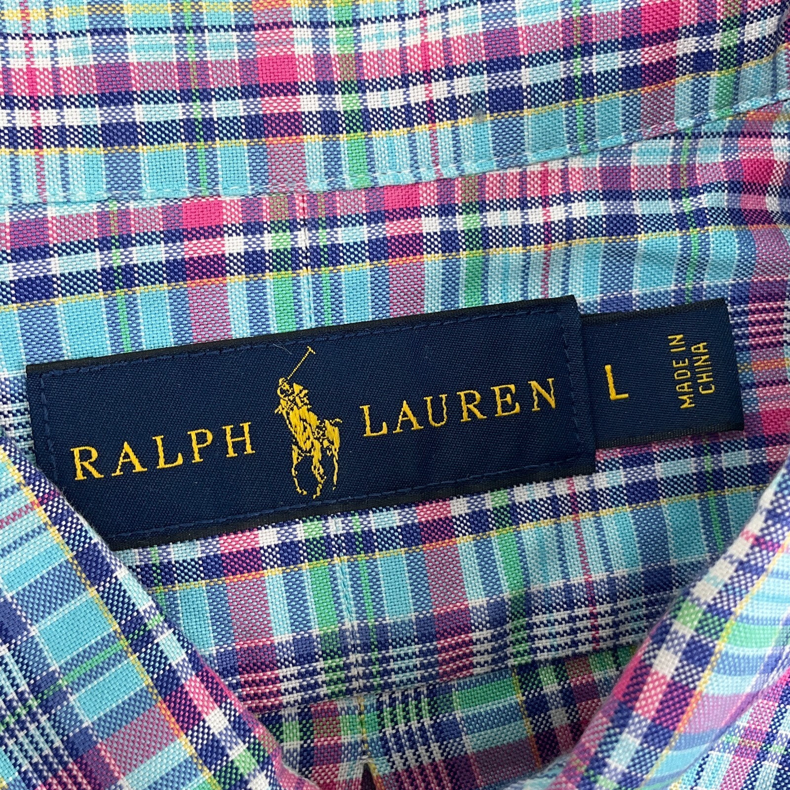 Ralph Lauren Camicia Uomo Grande Blu Rosa Verde Plaid Pastello Pony Preppy Classica