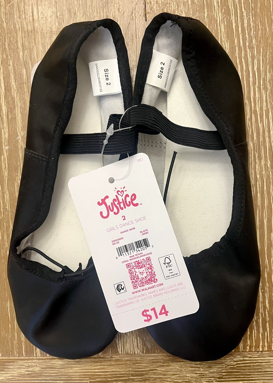 SAOLA NUOVE ciabatte da ballo Justice ragazza suola intera nere slip on taglia 2