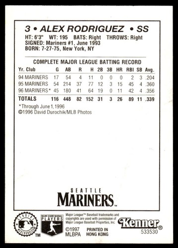 1997 Kenner Starting Lineup Cards #533530 Alex Rodriguez backside Mariners - Picture 2 of 2