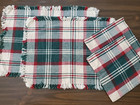Vintage Plaid Placemats w Napkins 2 sets Red Green Fringe Woven 17x12" Christmas