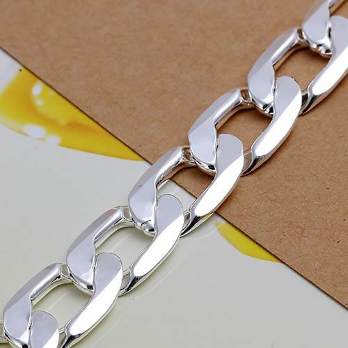 Bracelet Maille Gourmette Plaqué Argent 925 – Longueur 20 Cm, Largeur 12 Mm – Mixte Homme/femme – Neuf Sans Emballage