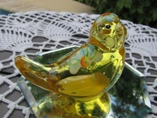 FENTON ART GLASS 2011 BUTTERCUP SONGBIRD FIGURINE WITH HP FLORALS