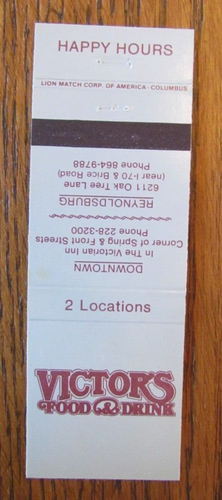 REYNOLDSBURGH, OHIO MATCHBOOK COVER: VICTOR'S RESTAURANT EMPTY MATCHCOVER -D