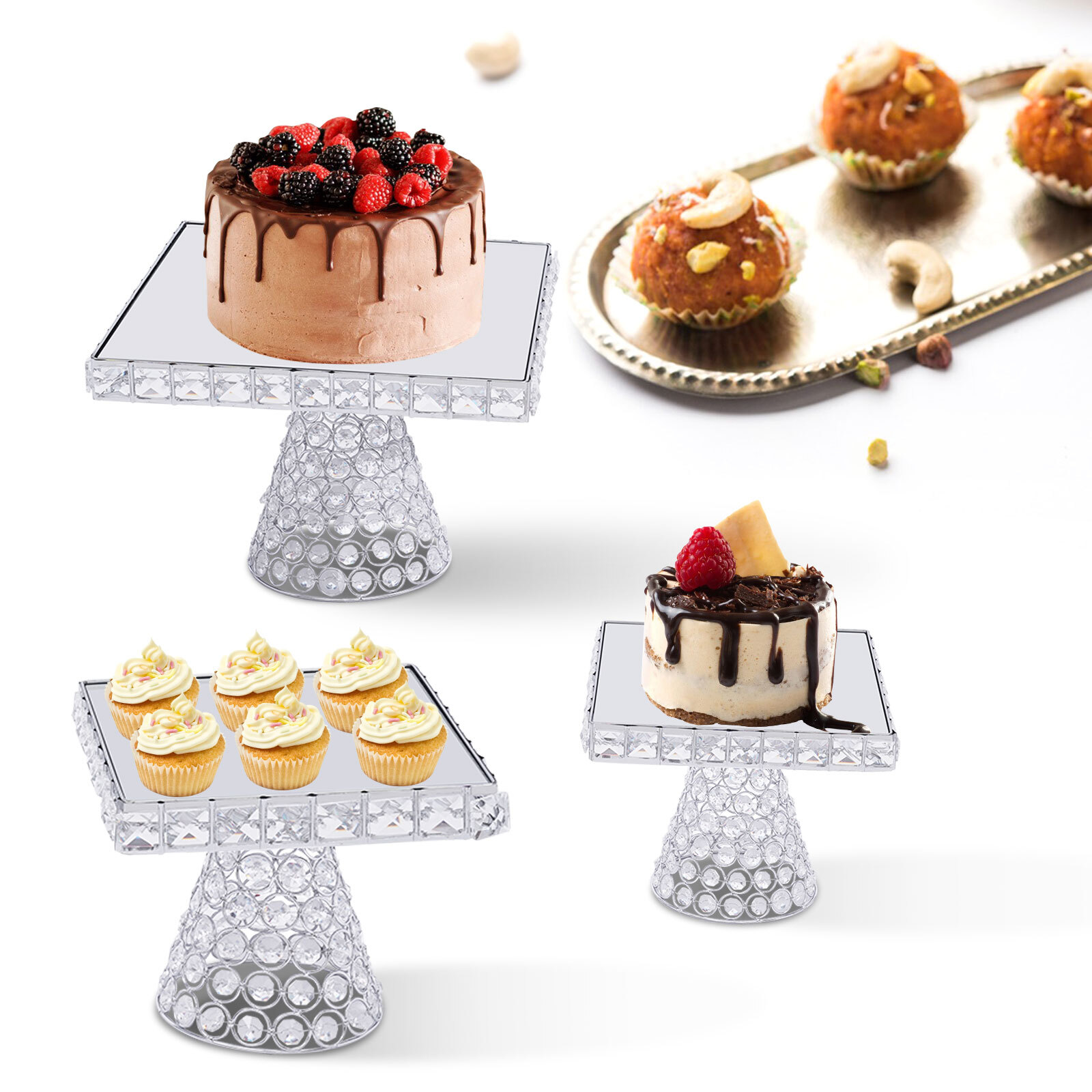 3Pcs Metal Cupcake Stand Cake Dessert Wedding Party Display Plate Set Sliver USA