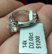 2 CT ROUND CUT Moissanite SOLITAIRE ENGAGEMENT RING 14K WHITE GOLD ENHANCED