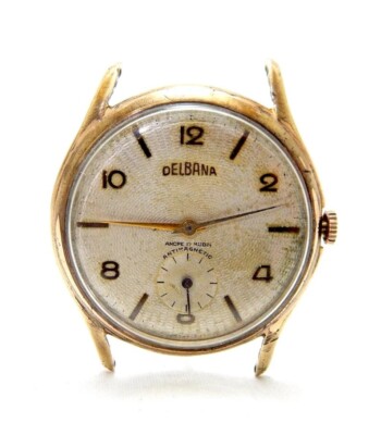 Vintage Watch DELBANA Hand Winding 17 Jewels Gold Plated 38mm Men 1950c Working