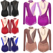 Womens Dress Sparkling Leotard Mesh Patchwork Bodysuit Competition Dancewear