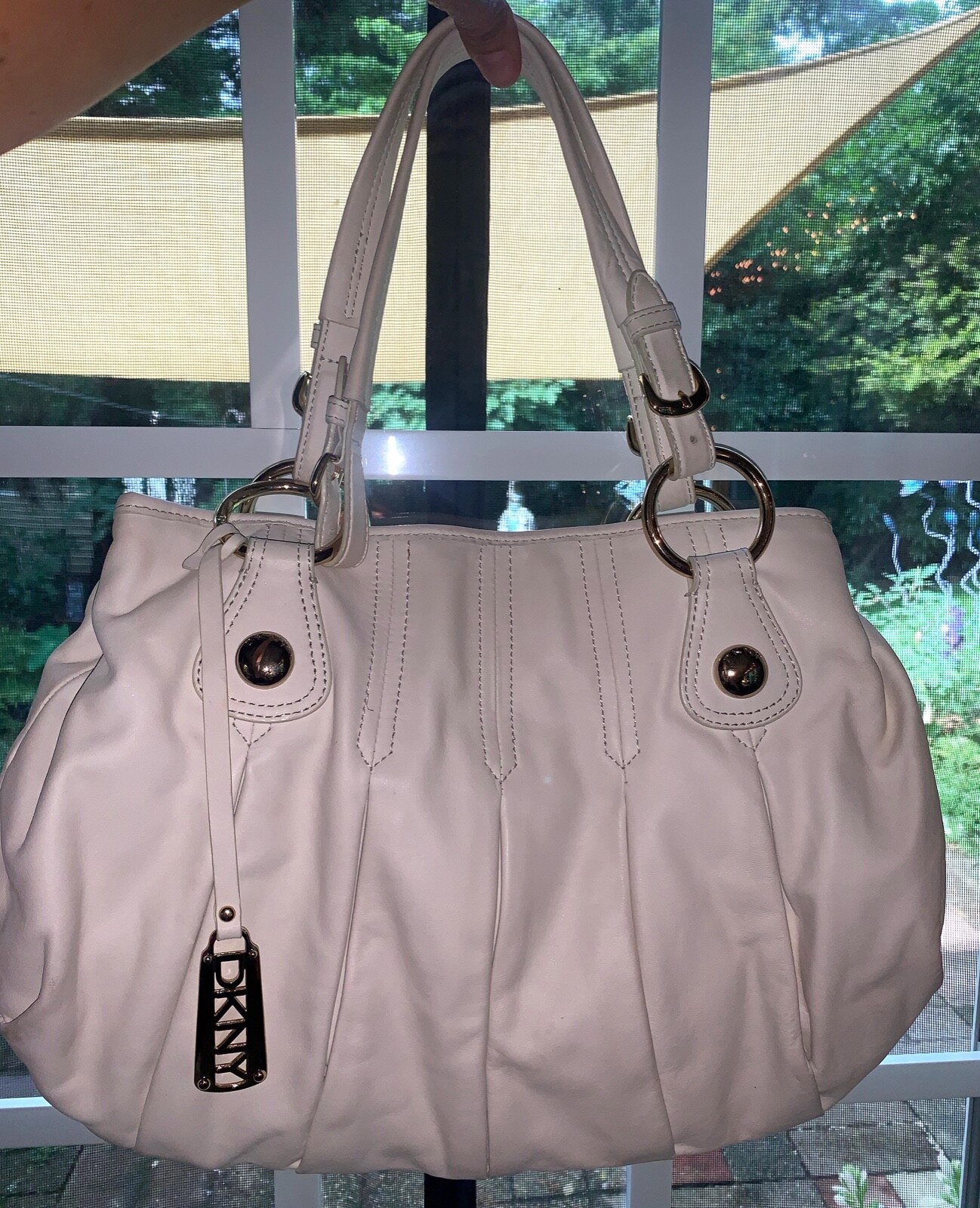 DKNY Shoulder Bag PURSE Large Gold Logo Gem