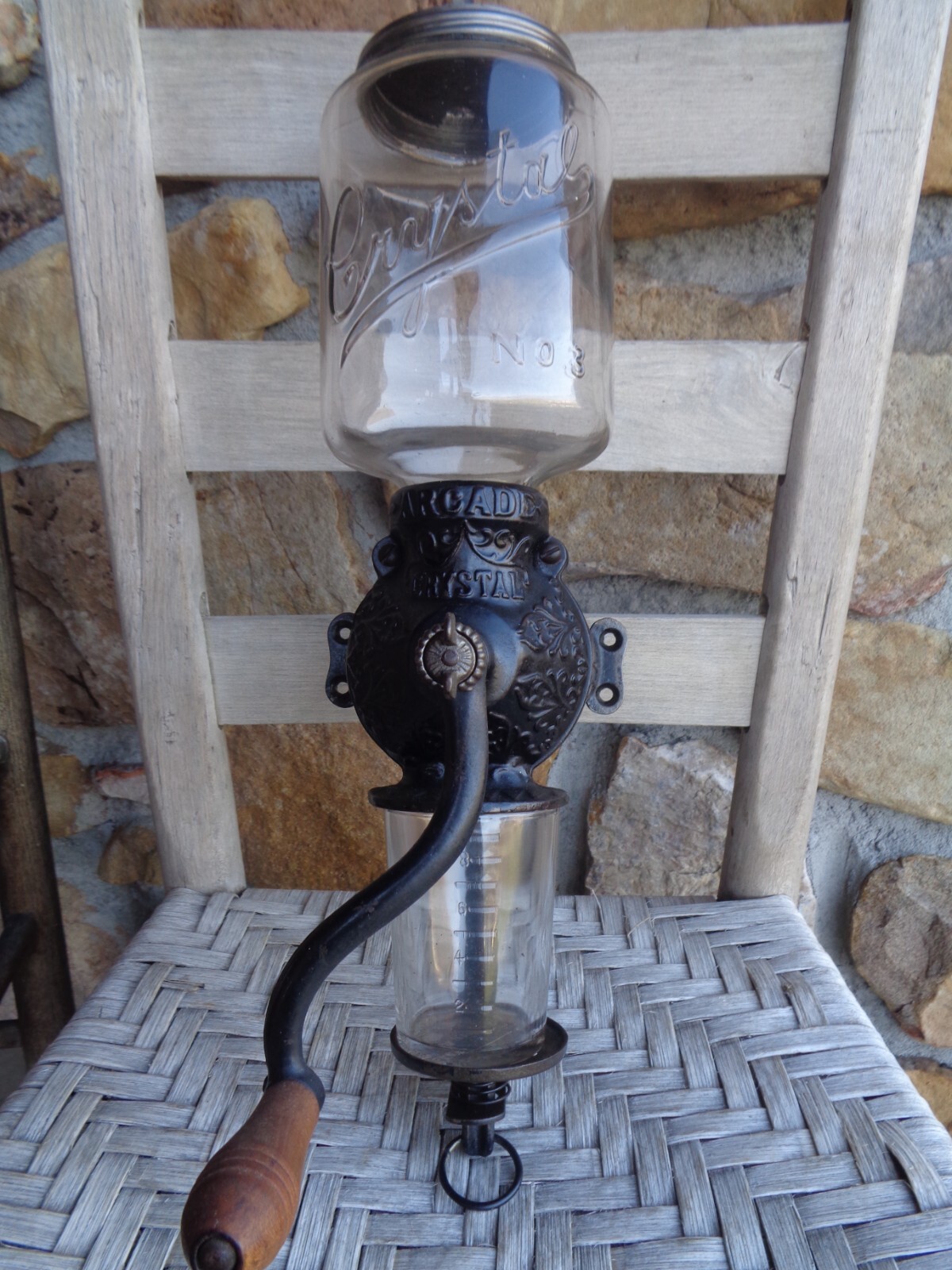 Antique ALL ORIGINAL Arcade CRYSTAL 3 Coffee Grinder Mill w/ ORIGNAL