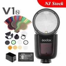 US Godox V1-N 2.4G TTL HSS Round Head Camera Flash AK-R1 Barn Door Kit For Nikon