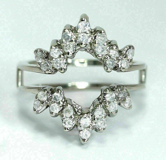 Women's Marquise Cut Diamond Ring Guard Enhancer Wrap In 14K White Gold