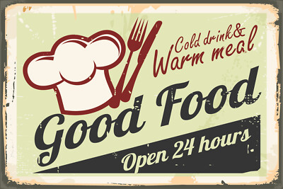 Blechschild 30x40 Cold Drinks Warm meal Good Food Kalte Getränke Warmes Gutes Es