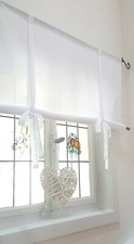 Raffrollo Gardine Bändchen weiß B. 70 cm Landhaus Shabby Vintage Leinenmischung