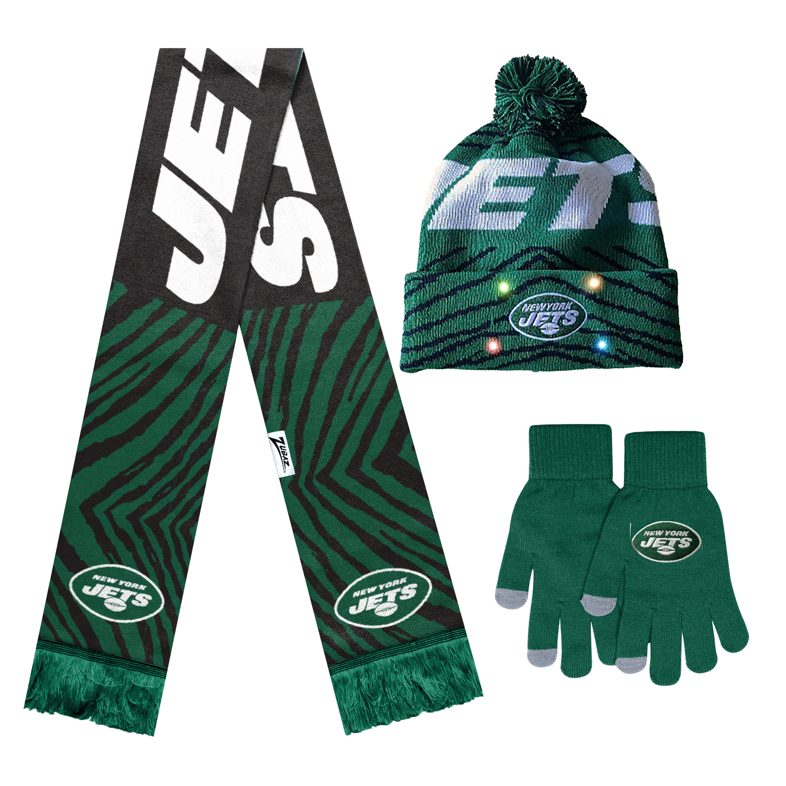 Зимний комплект FOCO X Zubaz NFL, состоящий из 3-х перчаток, шарфа и шапки, New York Jets