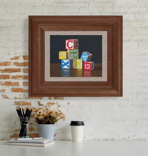 DANFORTH Wooden Alphabet Blocks, 8x10 still life realistic original oil painting - Picture 3 of 3