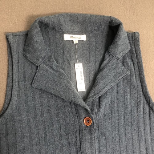Madewell Mixed Button Rib Polo Tank Small Blue Button Up Cotton Blend Vest NWT - Picture 7 of 15