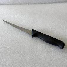 USA Fillet Slicing Knife 6" Serrated Stainless Steel Blade Black Plastic Handle