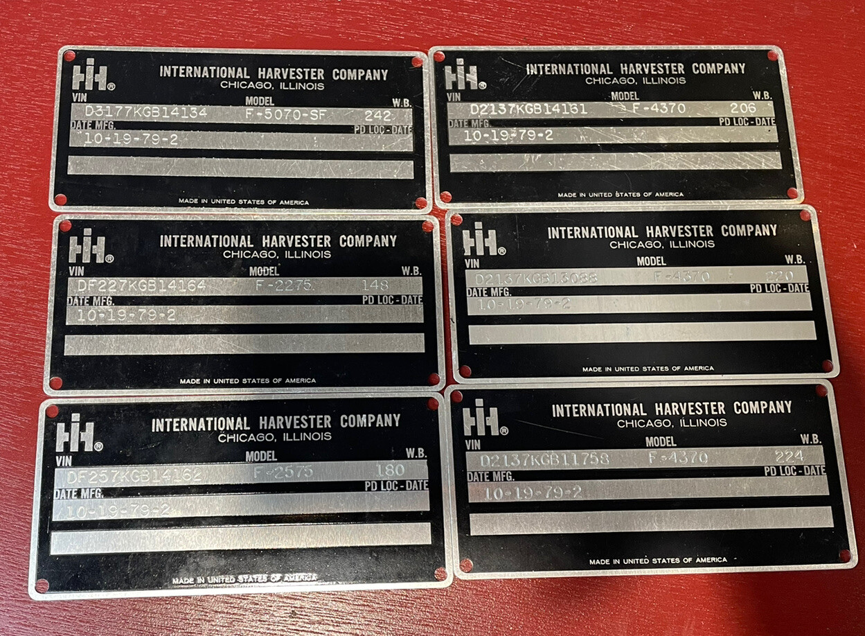 International Harvester VIN plates Nameplate Ornament Set of 6 1979