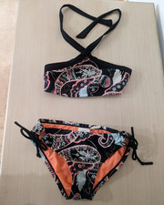 Hobie Girls Size 10 2-Piece Bikini Set Bandeau Top Paisley Black Pink