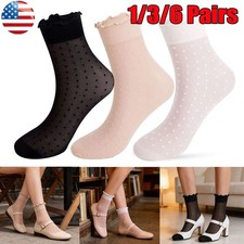 1/3/6 Pairs Women Elastic Short Ankle Sheer Stockings Lace Mesh Silk Short Socks