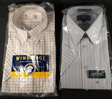 Vintage NOS Short Sleeve Dress Shirts Lot of 2 Sz 16 Mervyn's Windridge