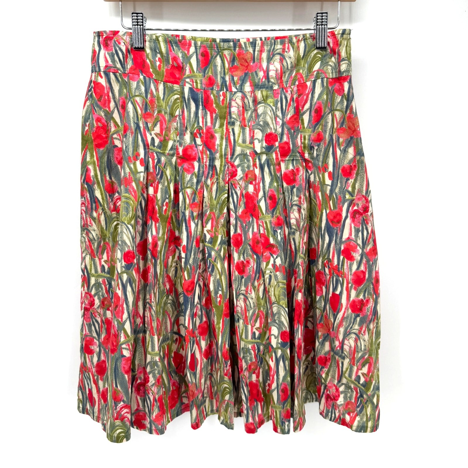 Ellen Eisemann Womens Floral Pleated Skirt Size 6 EU 38 Cotton Lined 28x24