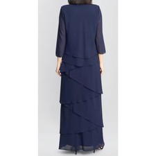 Frascara Elephant Trunk Tea Length Gown Wover Navy Jacket Dress Size 12 $735 