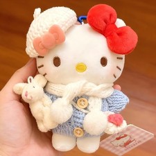 Official Sanrio Hello Kitty Blue Sweater Plush Keychain Bag Charm Cute Gift