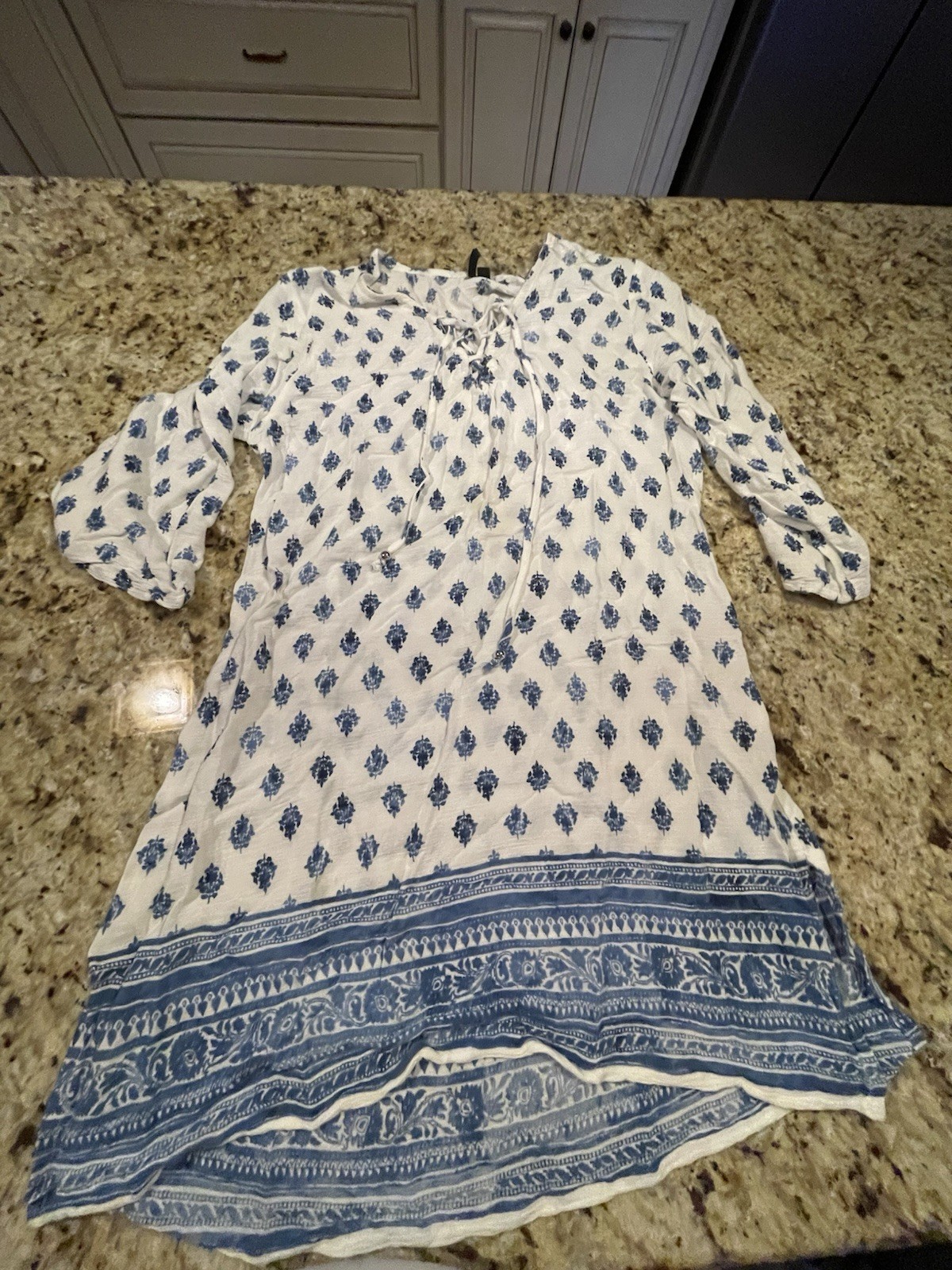 Women’s Pacific Beach Cover Up Tunic Style Dress In Blue And White Print Size xl