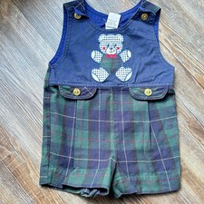 Vintage Baby Teddy Bear Plaid Short Romper Sz 12 Months