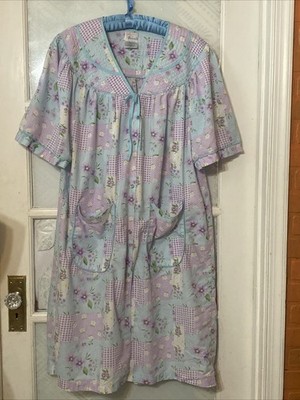 Vintage Bernette Floral 100% Cotton Flannel Robe 2 Front Pockets Snap Closure 3X
