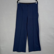 Ann Taylor Pants Women 12 Navy Solid Pintuck Wide Leg Ponte Career Trousers