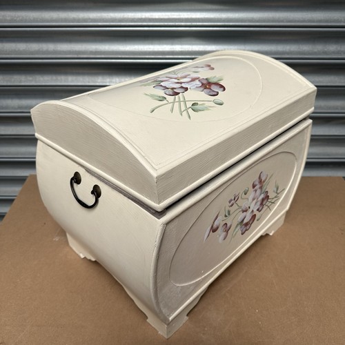 Ship Chest Trunk Storage Box Wooden Hand painted Floral Design Cream Stunning - Picture 16 of 16