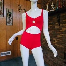 Vintage 60s Mod Space Age Cut Out Oleg Cassini Peter Pan Go Go Bathing Suit XS/S
