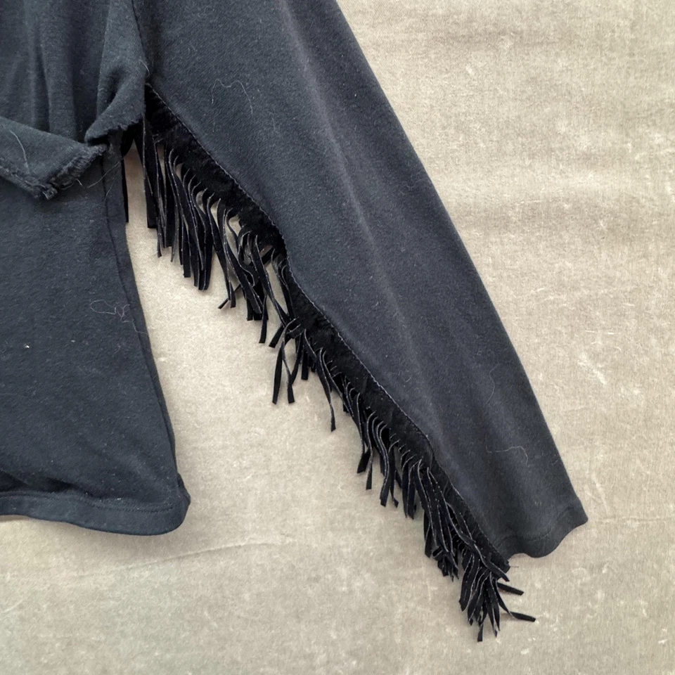 Camisa ellemenno Mujer Pequeña Negra Flecos Western Boho Manga Larga Hecha en EE. UU. Foto 3 de 4