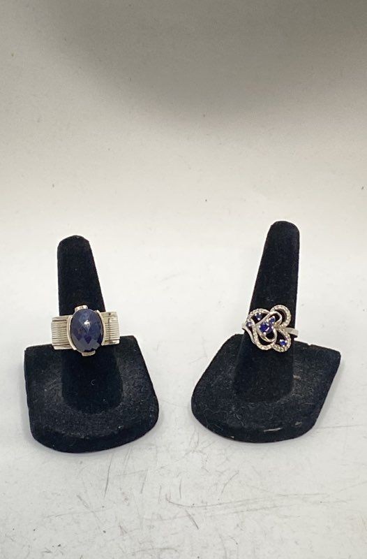 925 Sterling Silver Blue Sapphire Lapis Ring Lot Heart Wide Band Size 5.5 15.6g