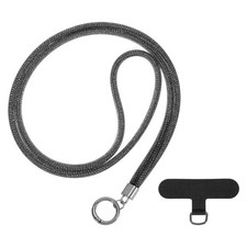 Phone Chain Crossbody Lanyard Water Diamond Phone Strap with Tether Black