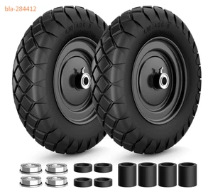4.80/4.00-8 Flat Free Tire 16" Solid, 400Lbs, Universal Fit, 2Pack Black
