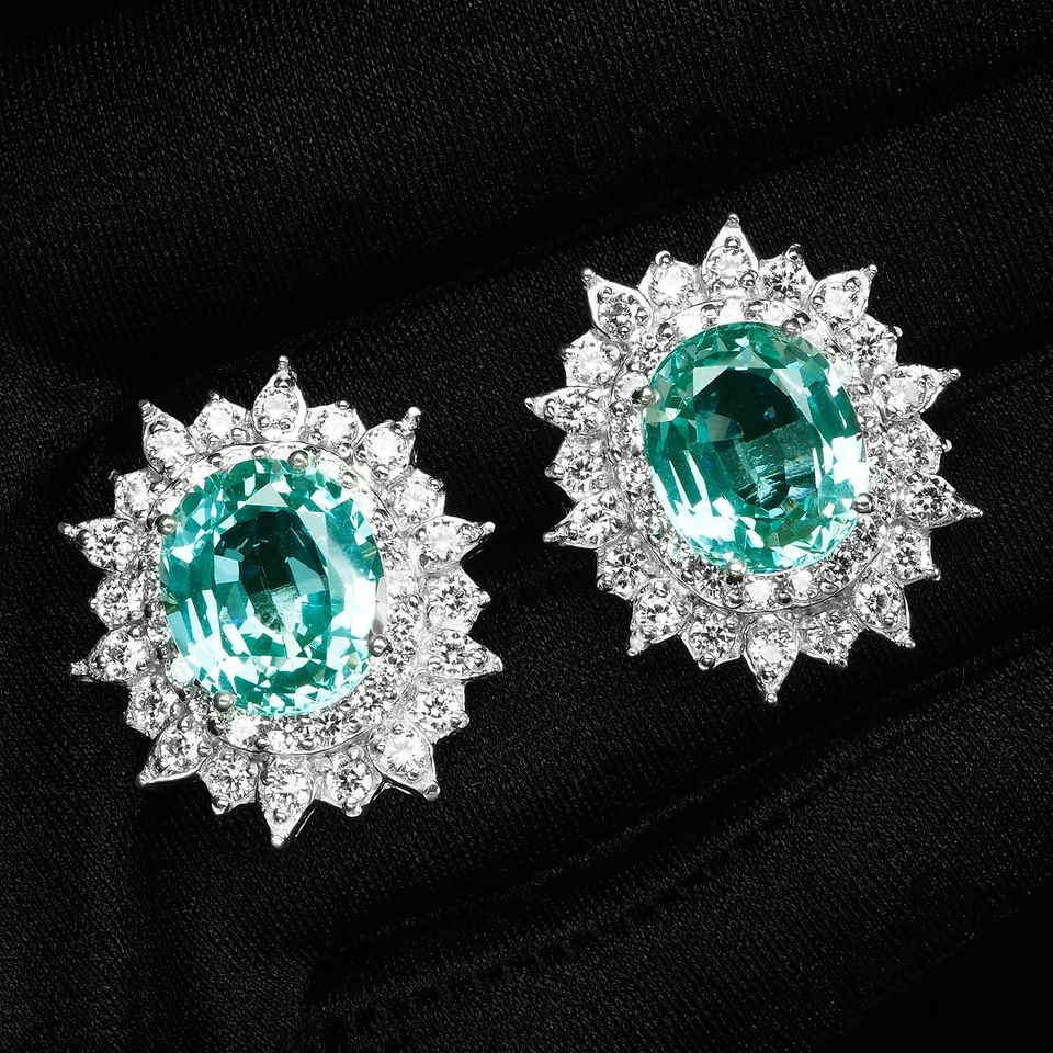 Серьги из белого золота 925 пробы с голубовато-зеленым турмалином параиба 14,80 карата - Изображение 2 из 4