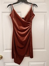 Forever 21 Women's Ruched Spaghetti Strap Mini Dress Size Large Velvet Amber