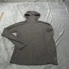 Smartwool Jacket Women Medium Gray Merino Wool Full Zip Hoodie Chevron Trim READ
