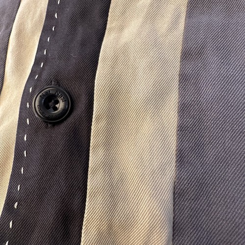 Nat Nast Silk Shirt Mens Medium Black Cream Steel Striped Bowler Soprano Style - Picture 4 of 16