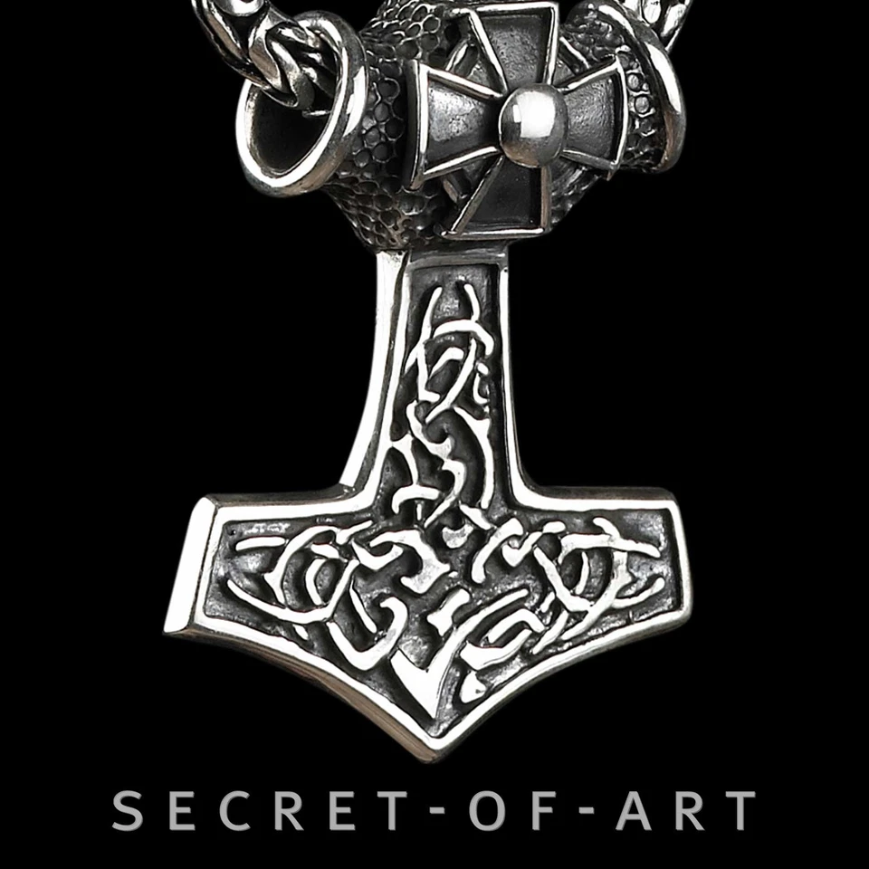 Juego de colgantes y collar cadena Thor Hammer de plata 925 Mjolnir joyería nórdica vikinga Foto 2 de 4