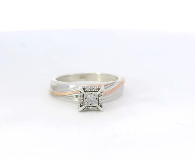 Bicolor Sterling & 10K Rotgold 0,10ctw natürlicher Diamant 6mm Verlobungsring