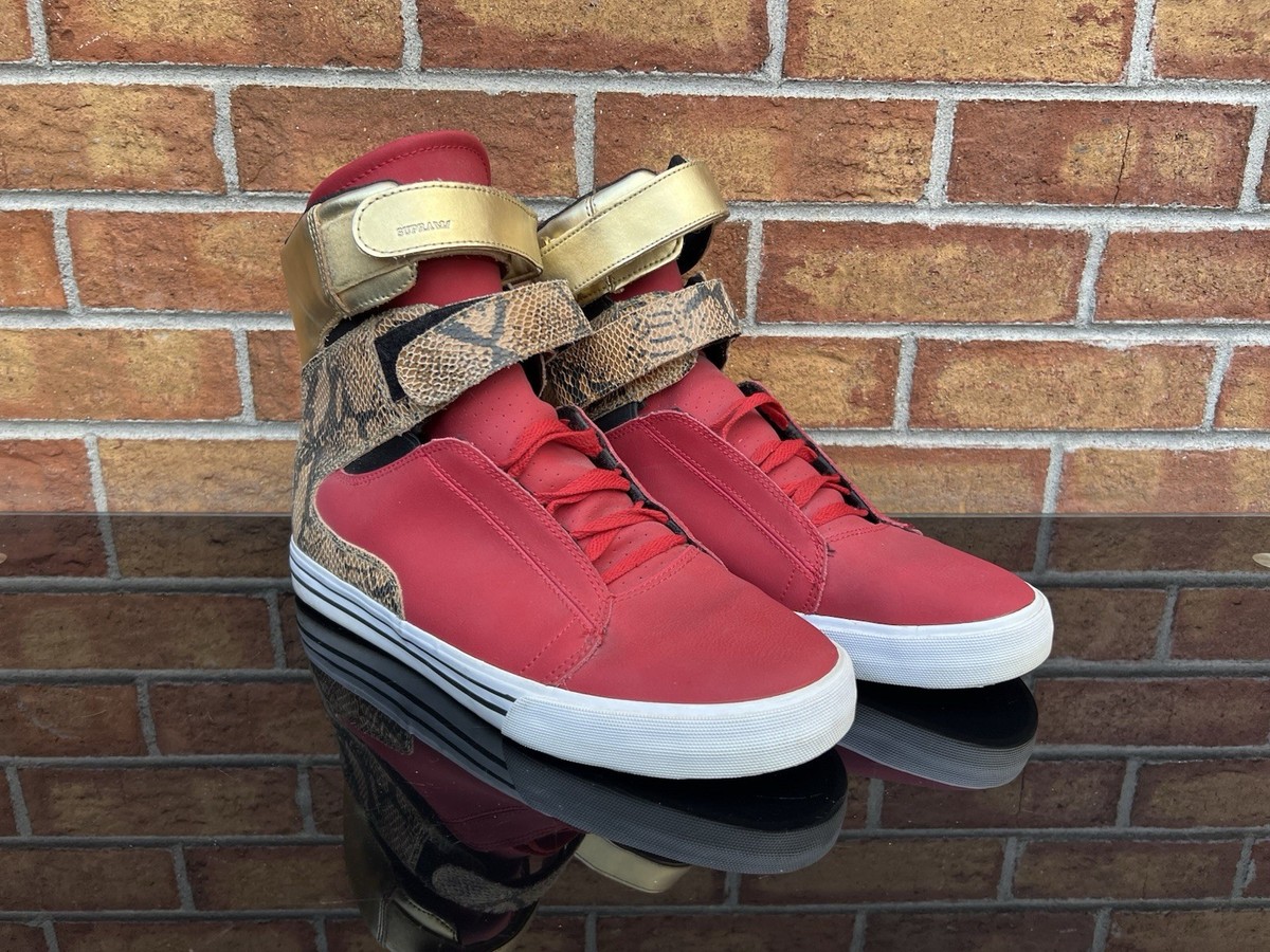RARE Supra Society II Red Gold Snakeskin Shoes High Top Sneakers Men's  Size 12