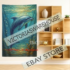 Dolphin Deep Ocean Wall Tapestry Calm Underwater Decor depth 39X59 in