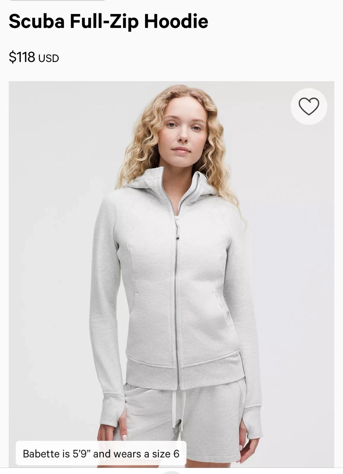 Lululemon Scuba Full Zip Hoodie Sweater White Women 4 Retail $118